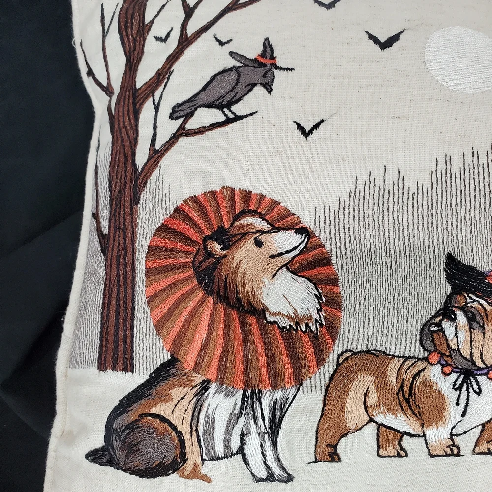 Pier 1 Halloween Decorative Lumbar Pillow Pumpkin Dogs Cat Bats Fall Autumn